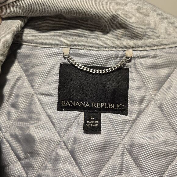 Banana Republic Vest Quilted Velvet Trim Large Womens Gray Outerwear Fall Preppy - Picture 8 of 11